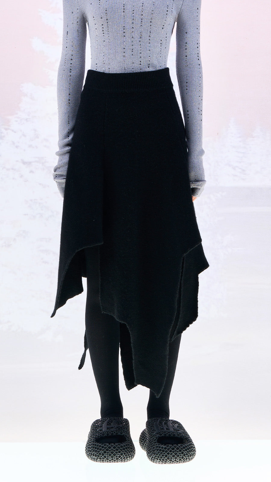 Irregular wool half skirt