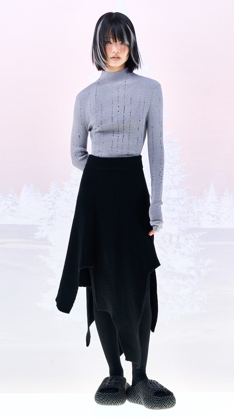 Irregular wool half skirt