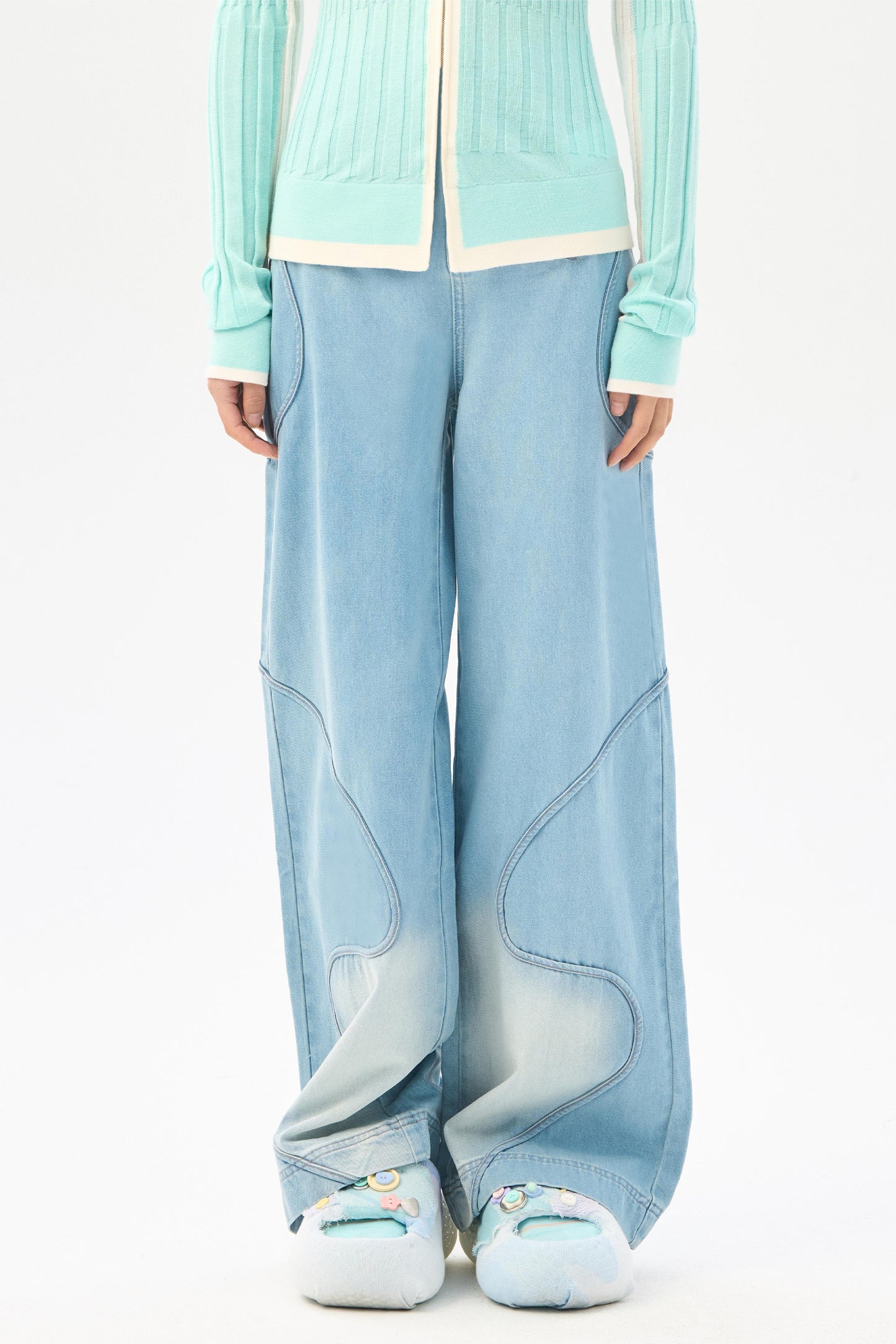 Gradient denim wide leg pants