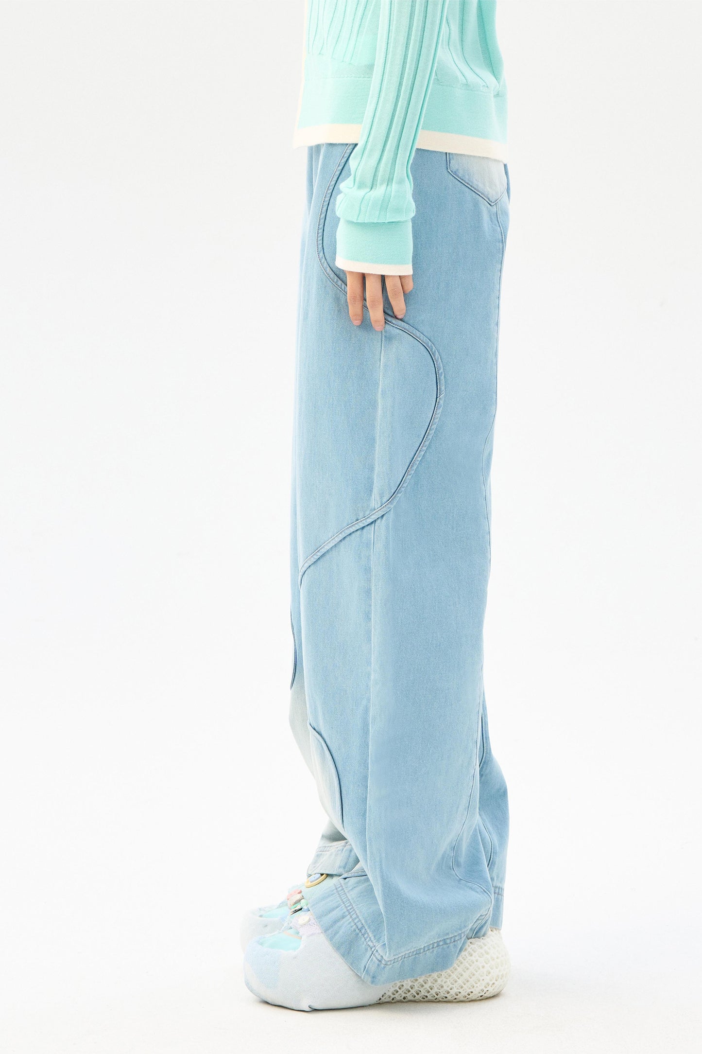 Gradient denim wide leg pants
