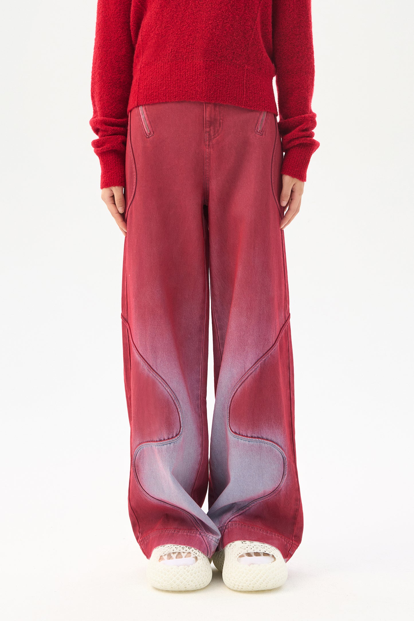 Gradient denim wide leg pants
