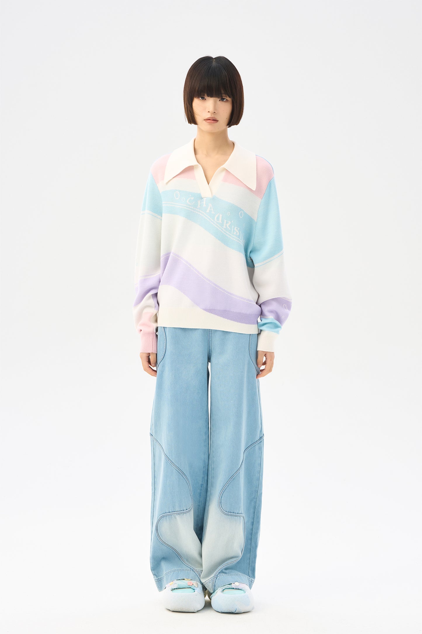 Colored striped wool polo shirt