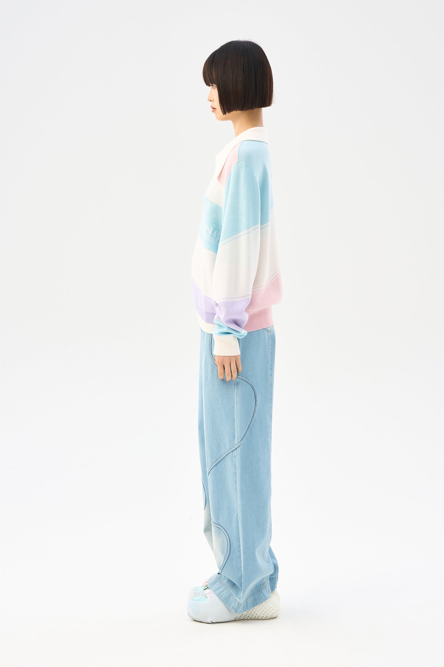 Colored striped wool polo shirt