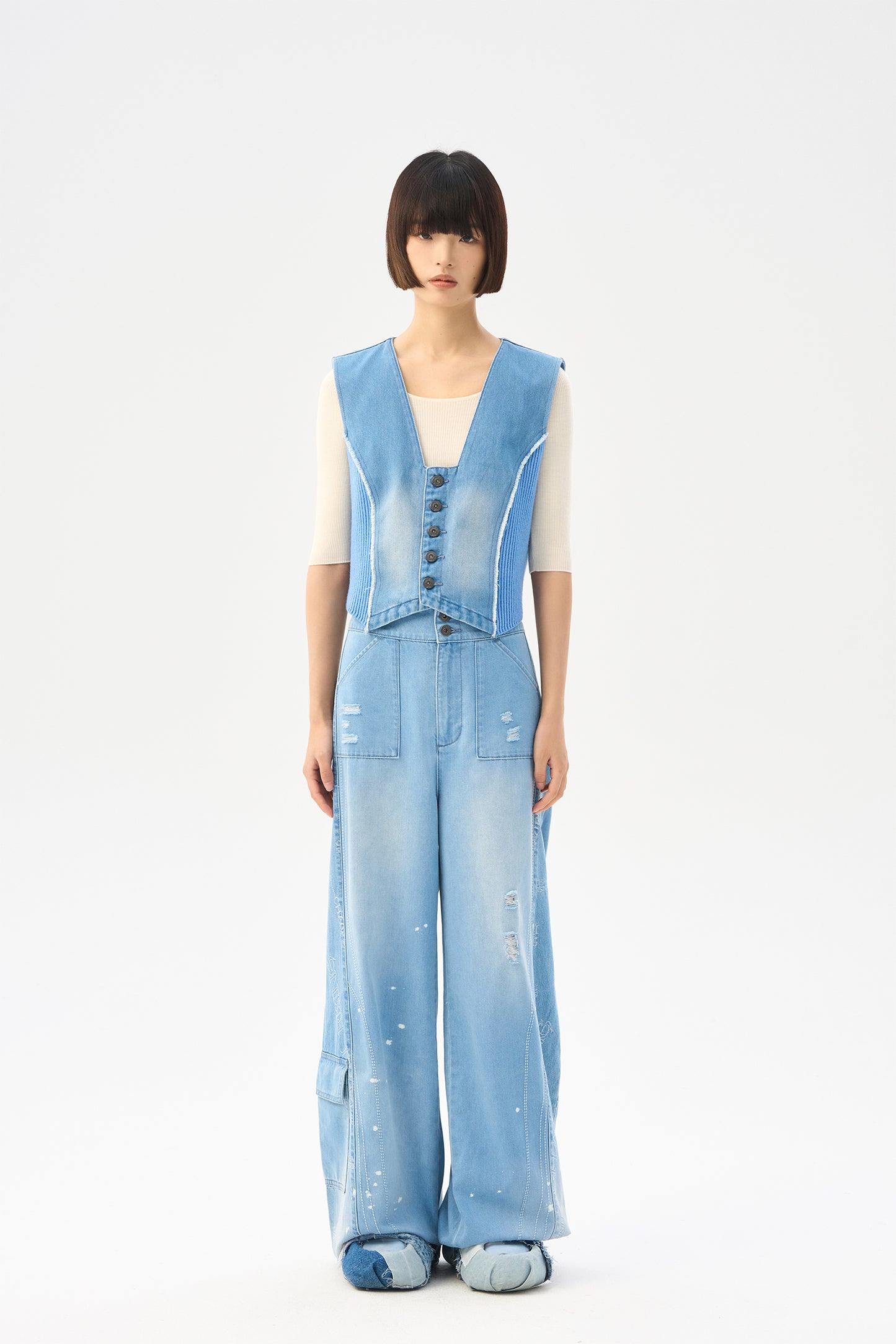 Wool patchwork denim vintage vest