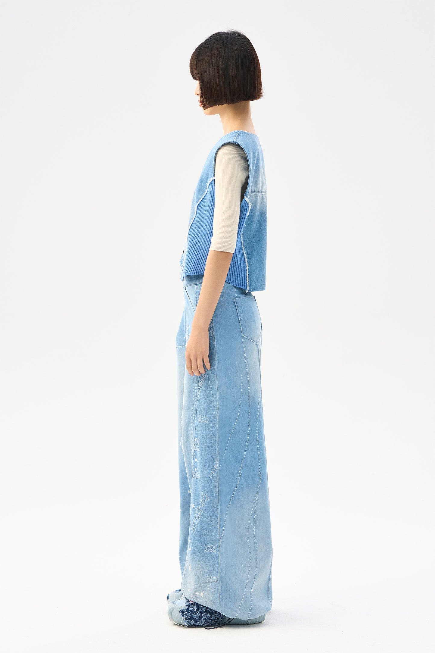 Wool patchwork denim vintage vest