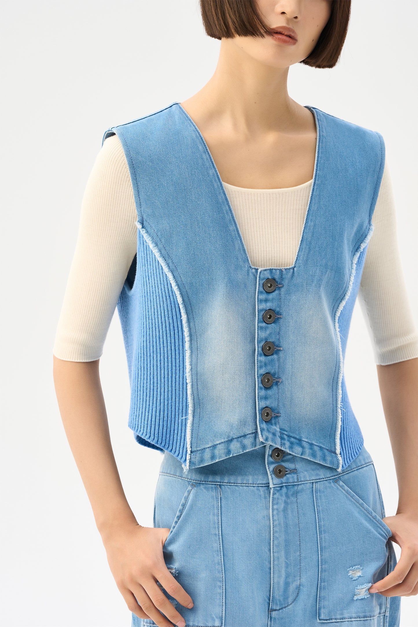Wool patchwork denim vintage vest