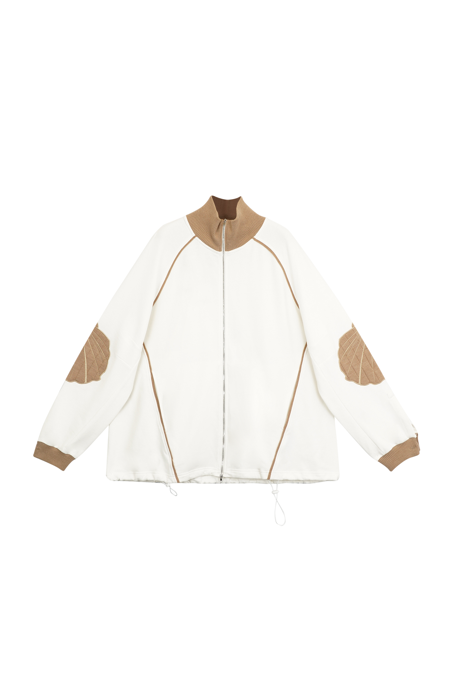 Shell embroidered wool hoodie patchwork cardigan