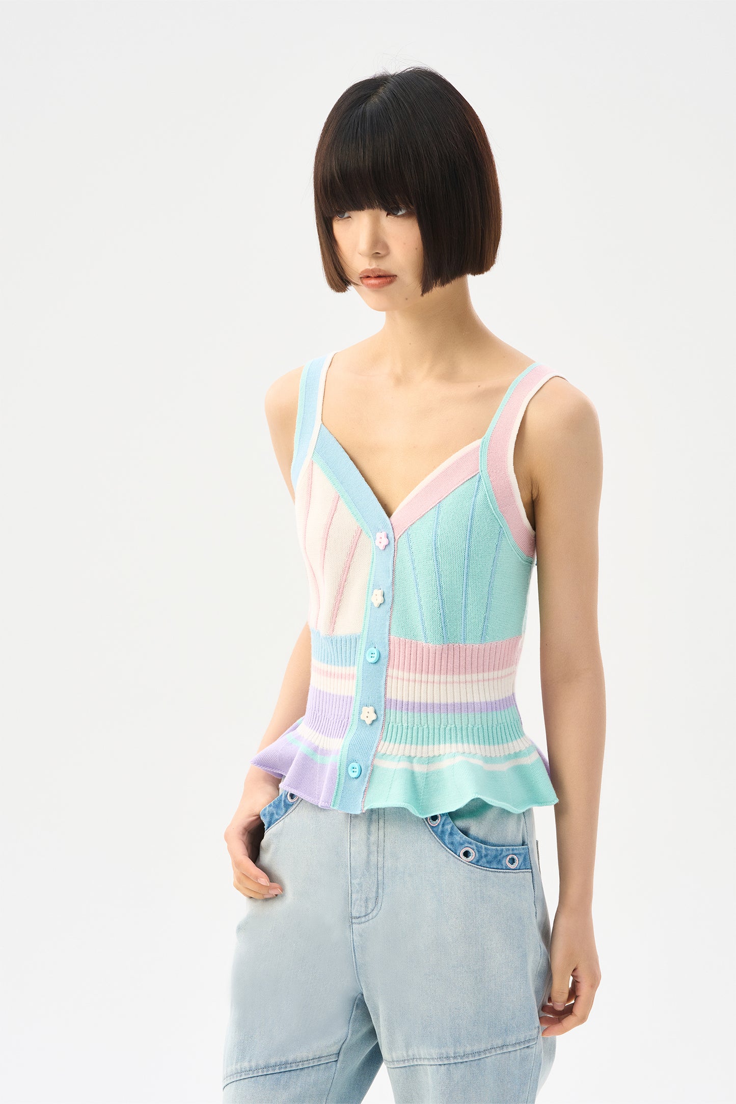 Colored striped wool vest