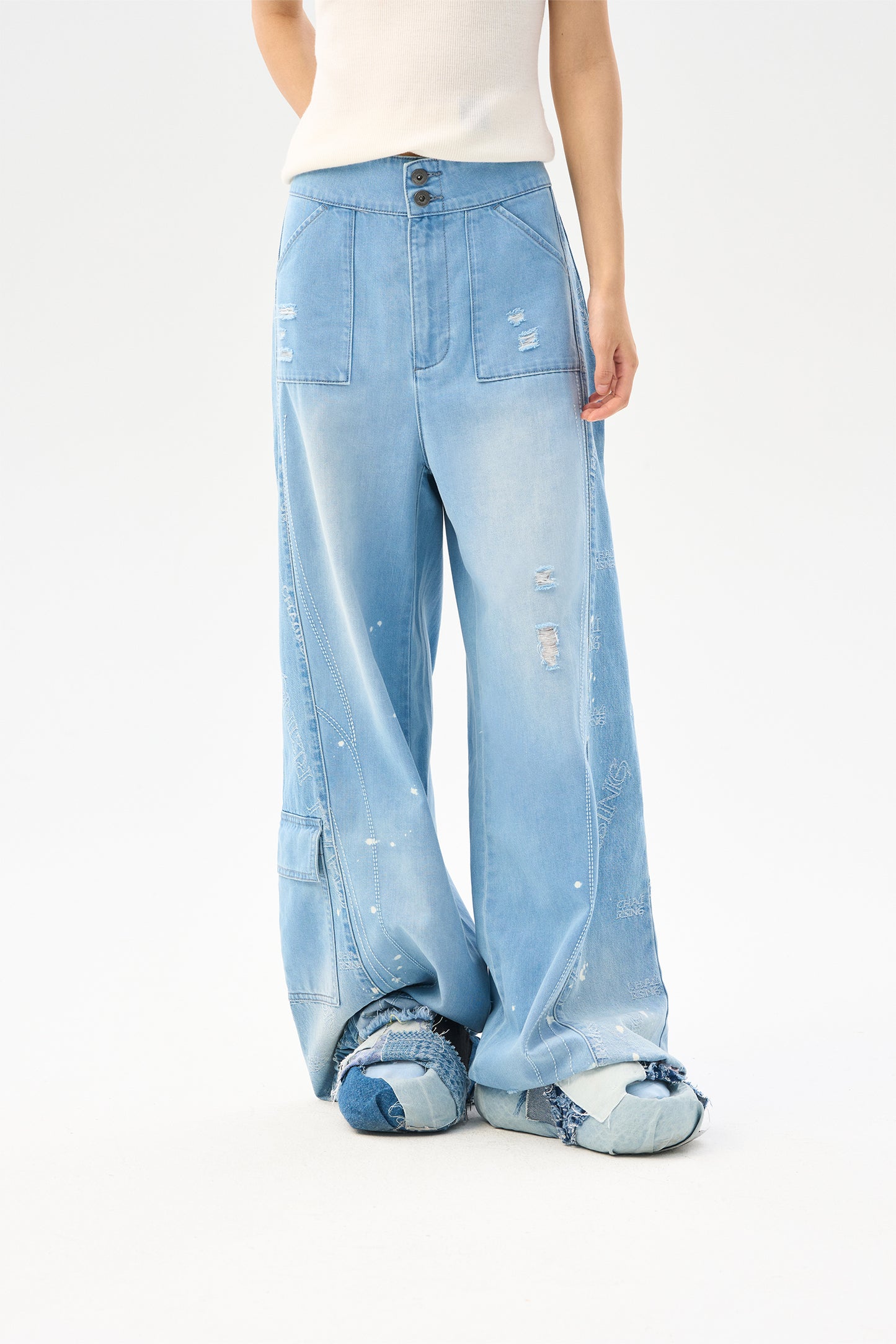 Logo gradient denim wide leg pants