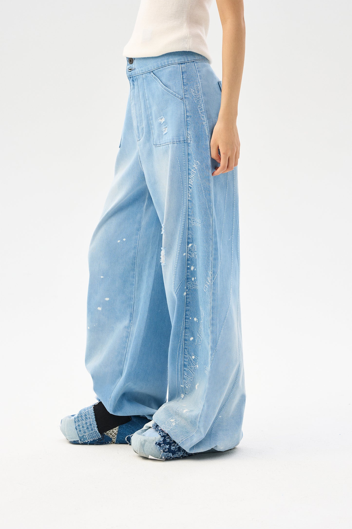 Logo gradient denim wide leg pants
