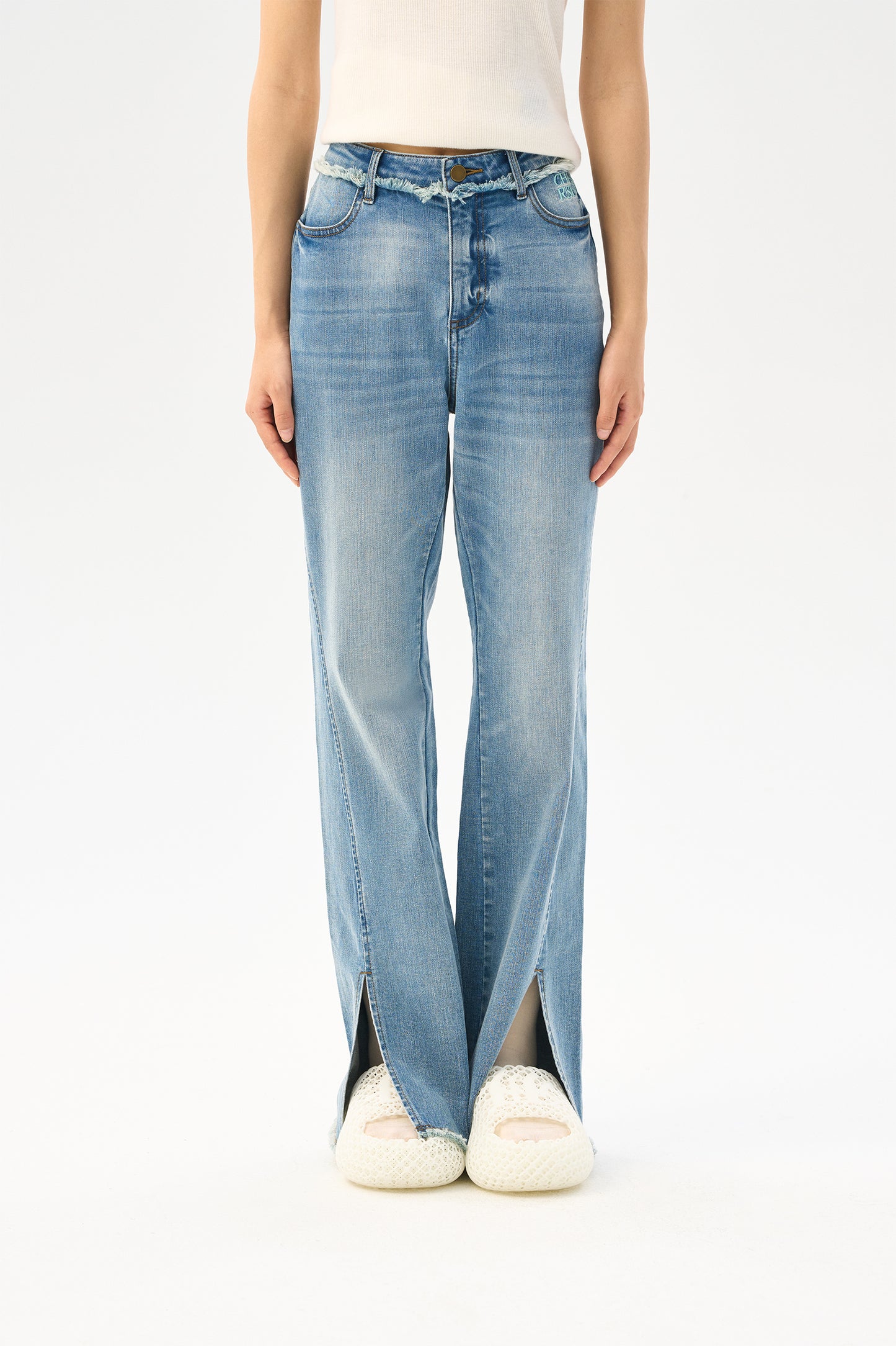 Retro slim fit denim flared pants
