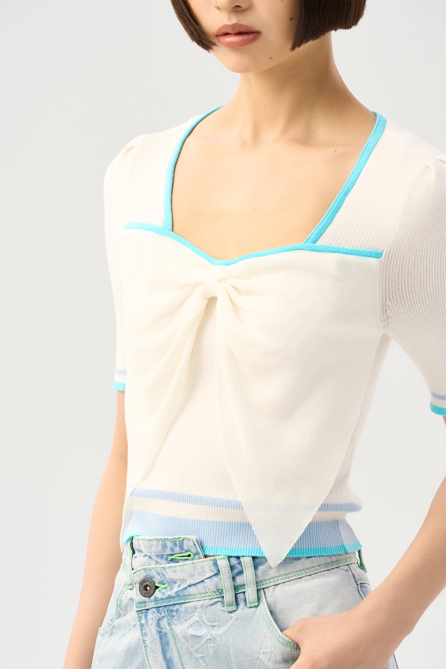 Bow Knot Edge Knitted Shirt