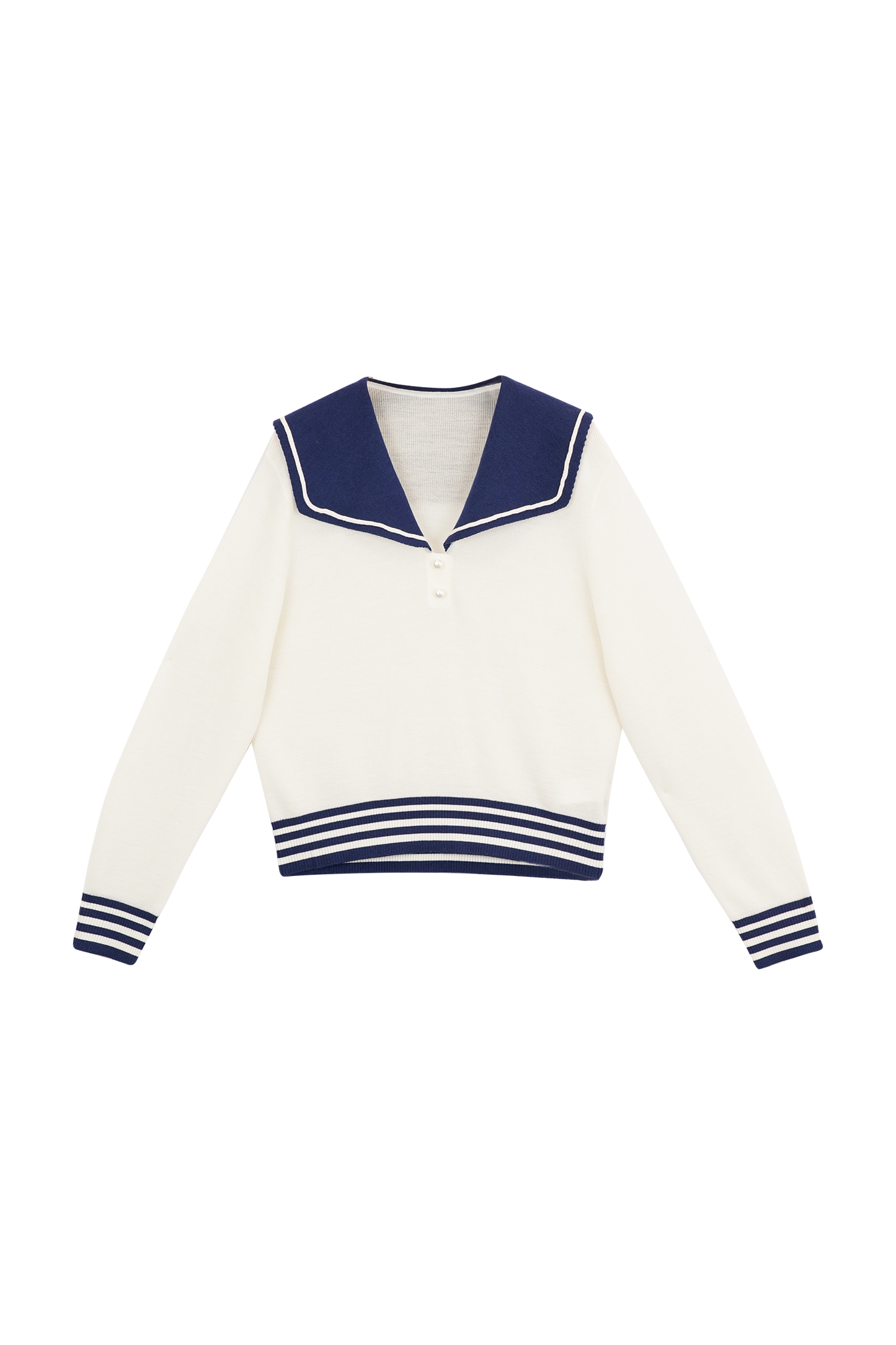 Contrast Navy Collar Wool Pullover