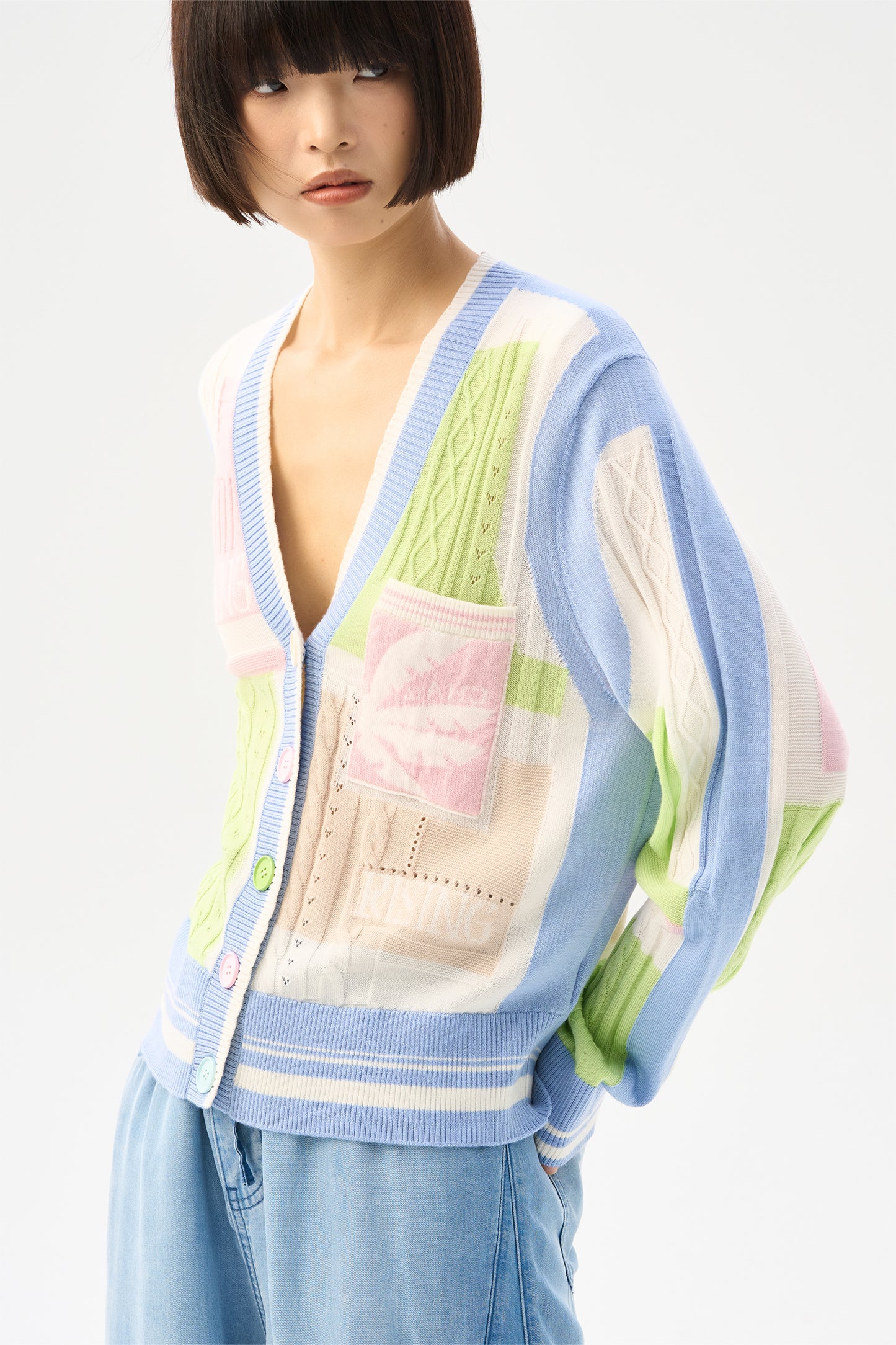 Edge collision colored patchwork wool cardigan
