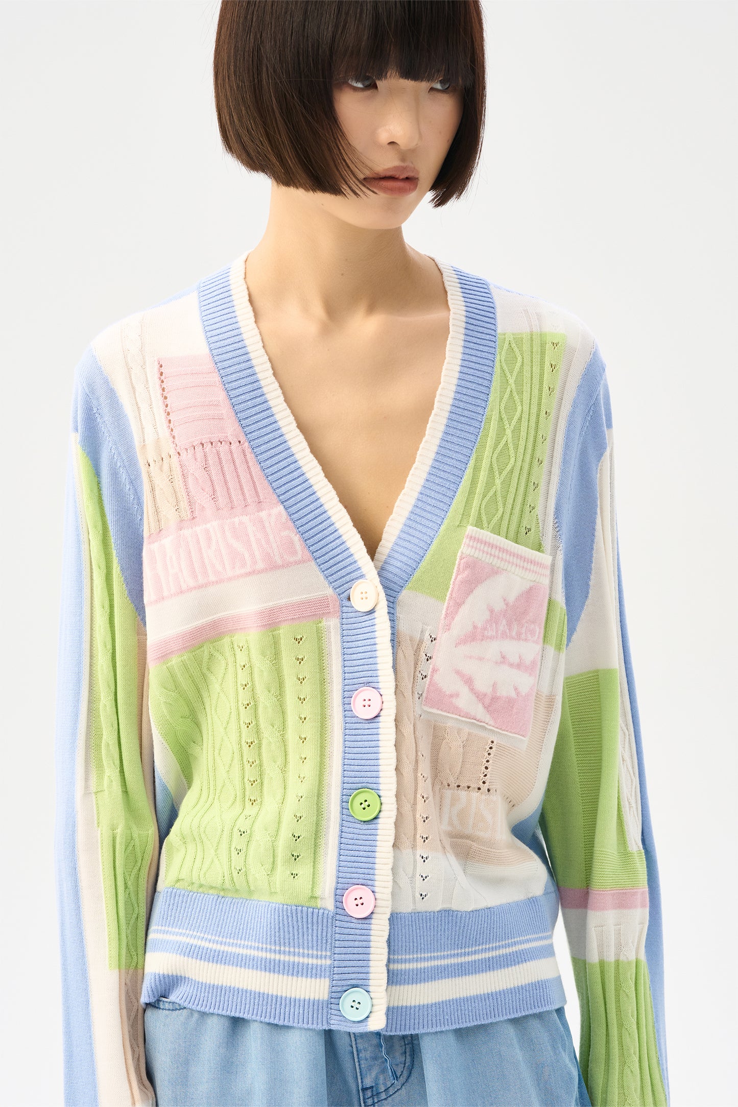 Edge collision colored patchwork wool cardigan