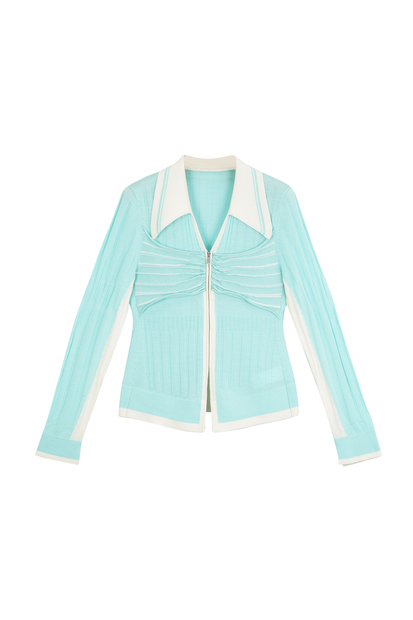 Color blocking polo collar wool cardigan