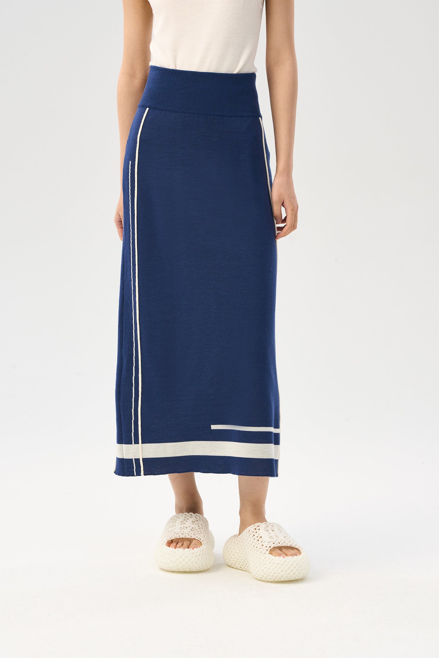 Striped wool straight leg skirt