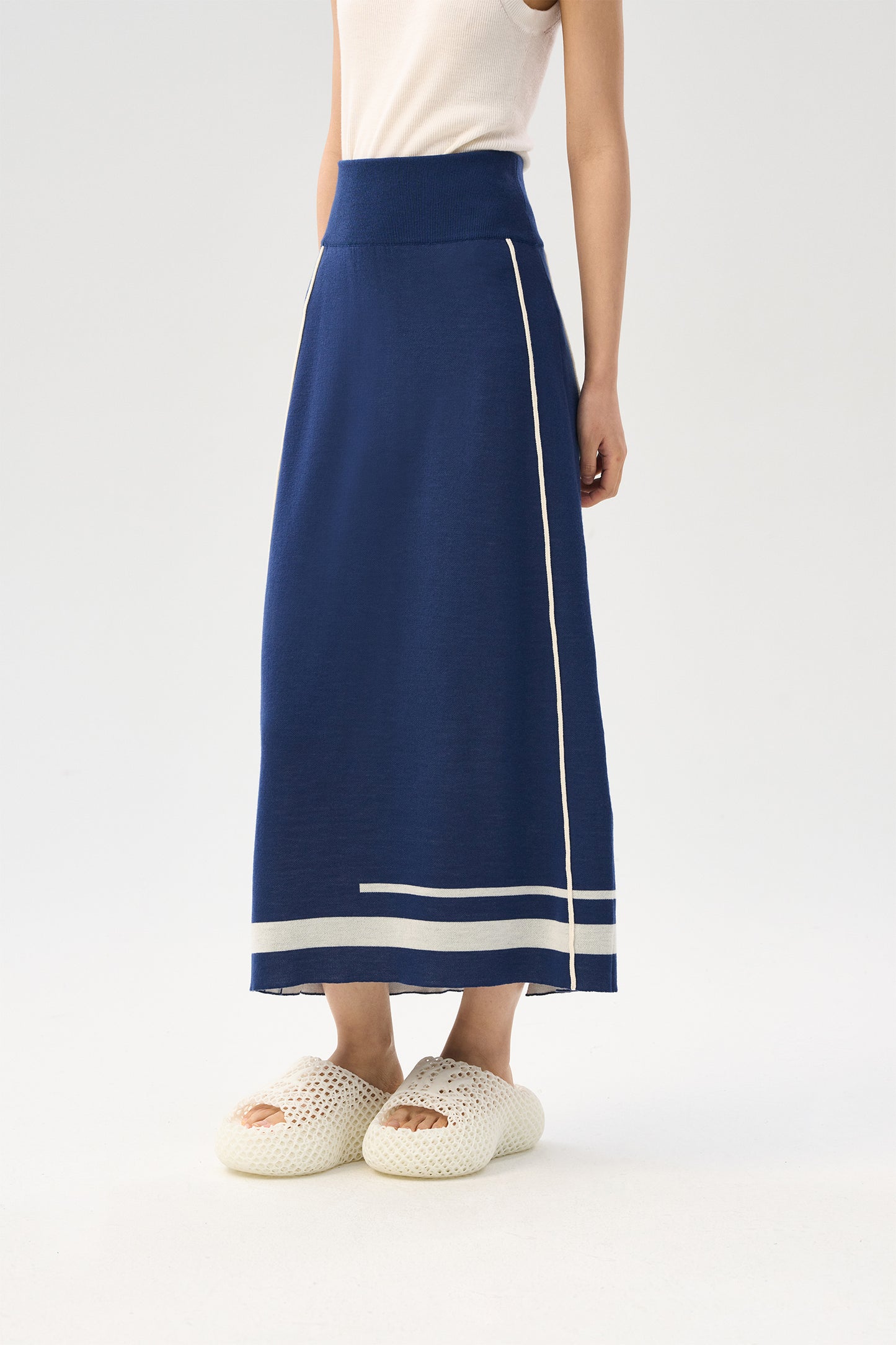 Striped wool straight leg skirt