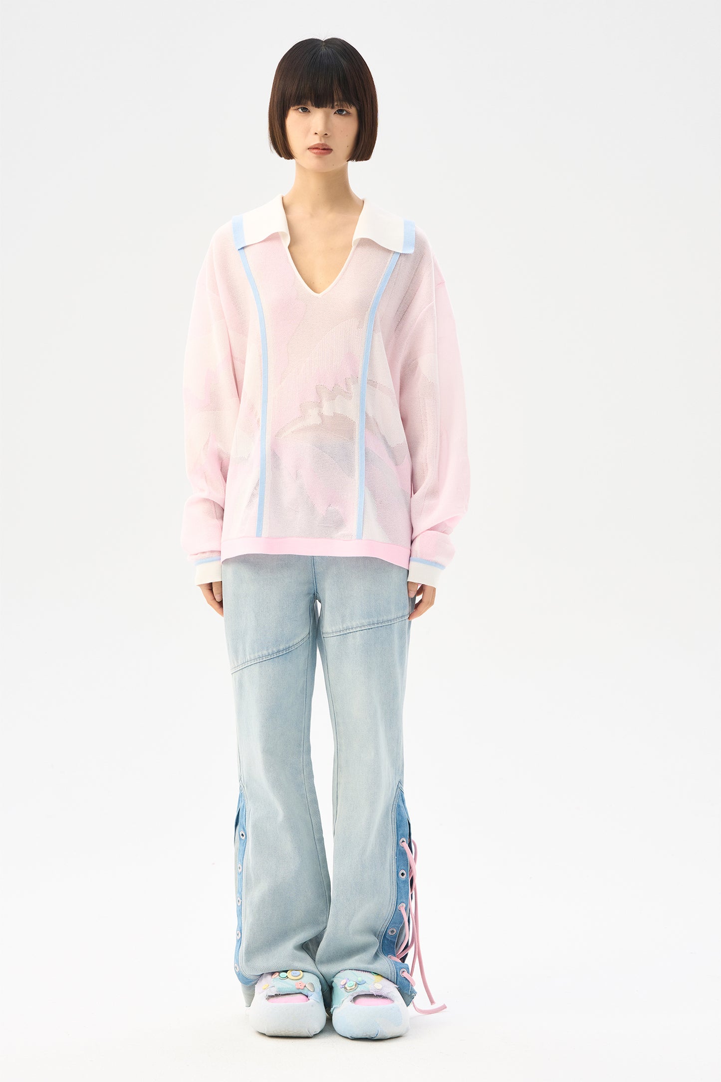 Lapel casual knit sweater