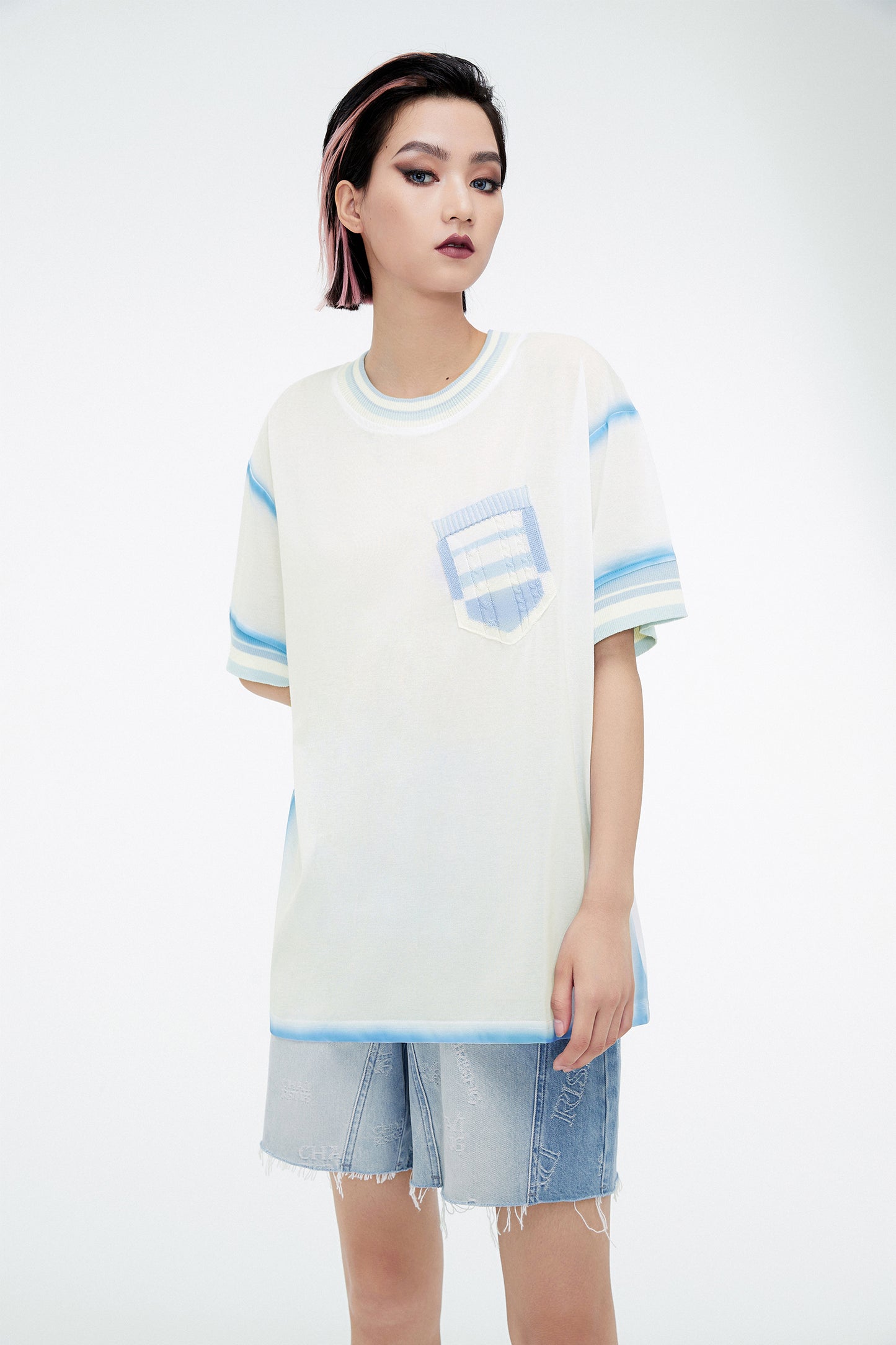 Imitation denim printed T-shirt