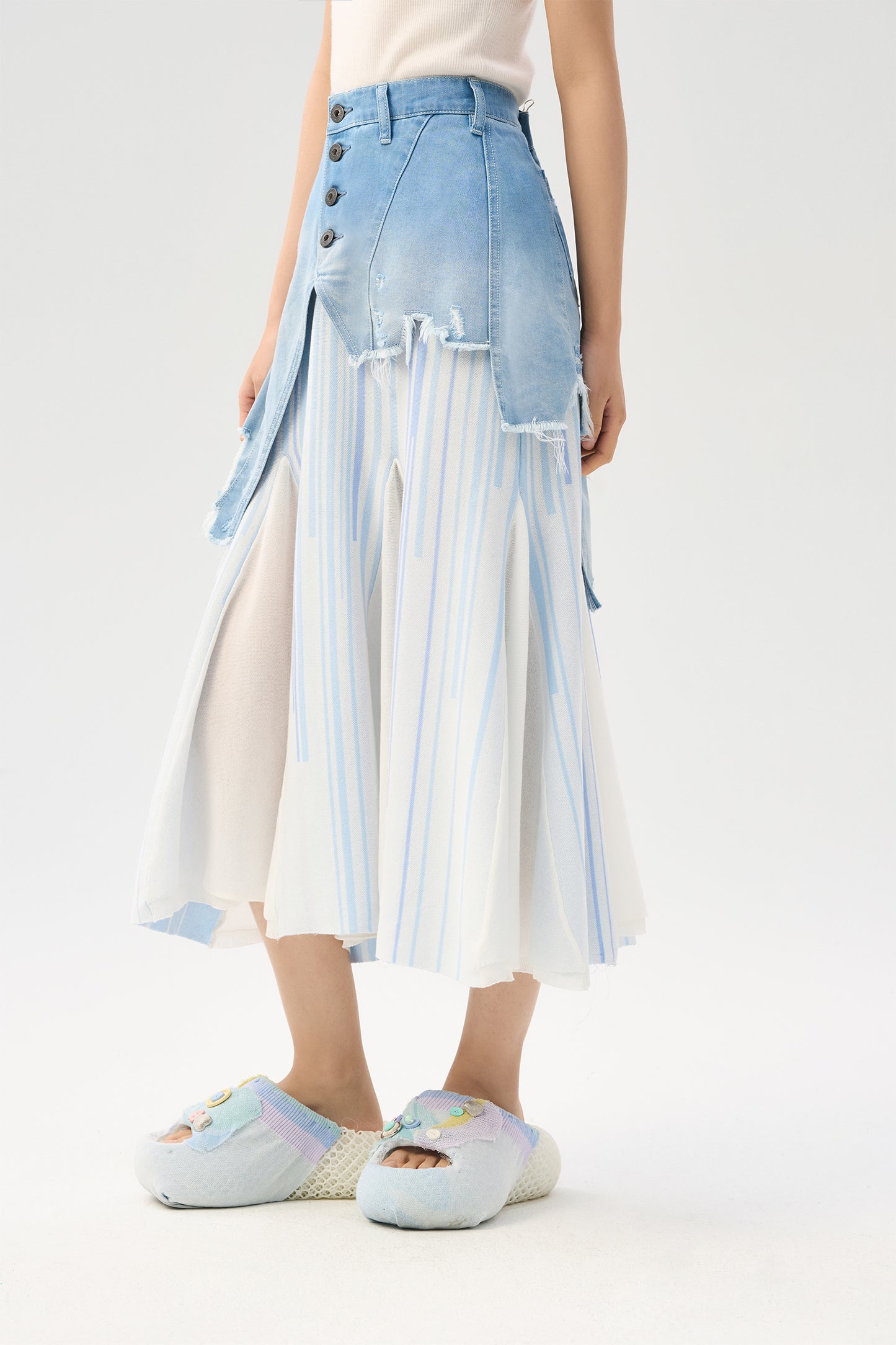 Super high waisted fishtail patchwork skirt