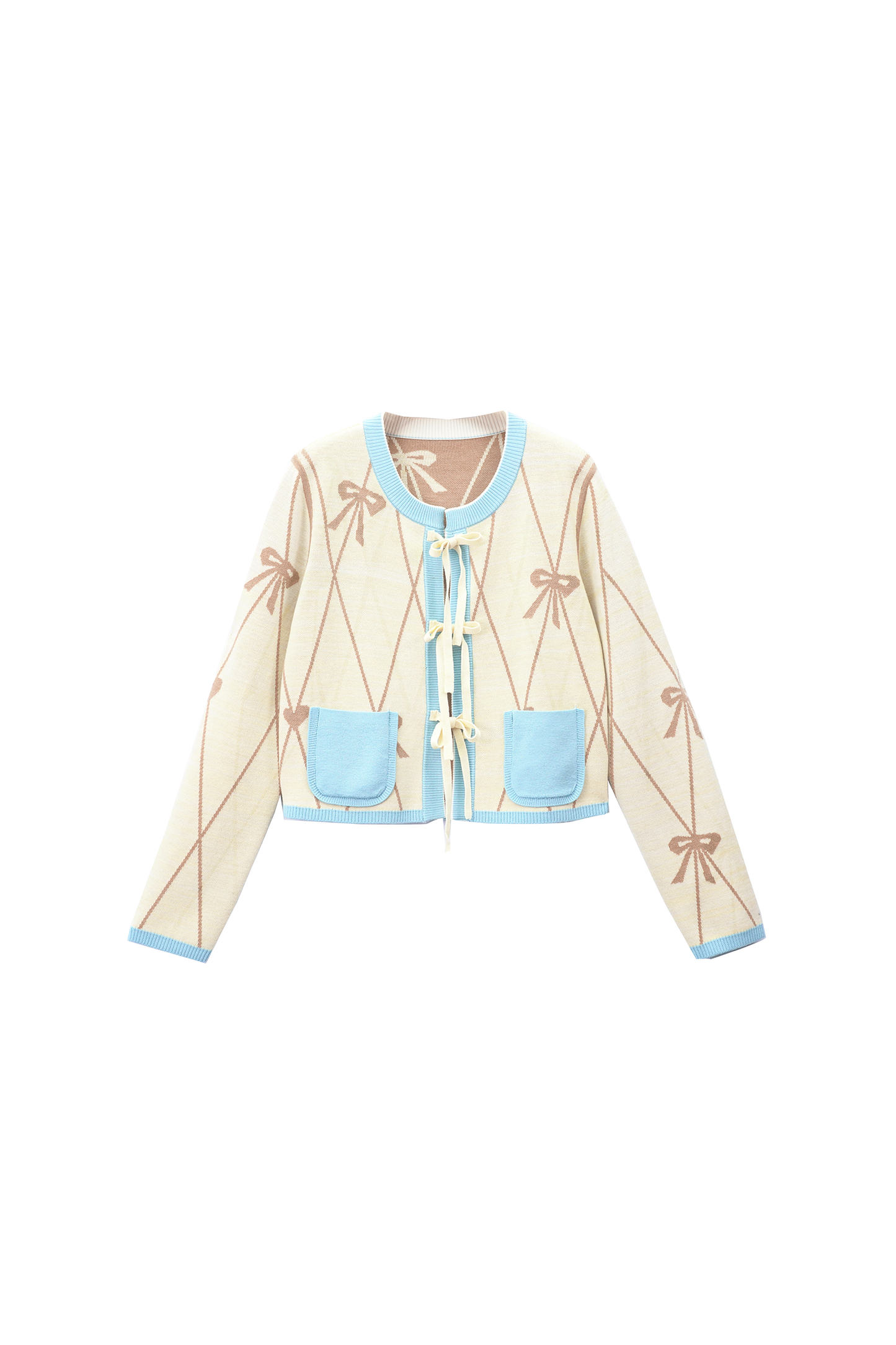 Double Sided Reversible Jacquard Tied Short Cardigan