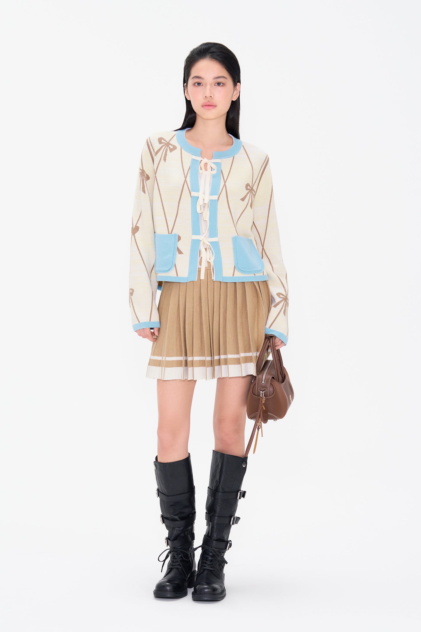 Double Sided Reversible Jacquard Tied Short Cardigan
