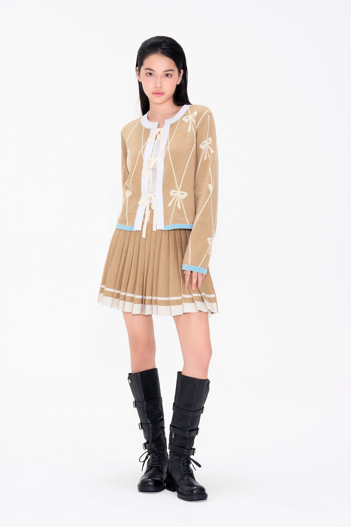 Double Sided Reversible Jacquard Tied Short Cardigan