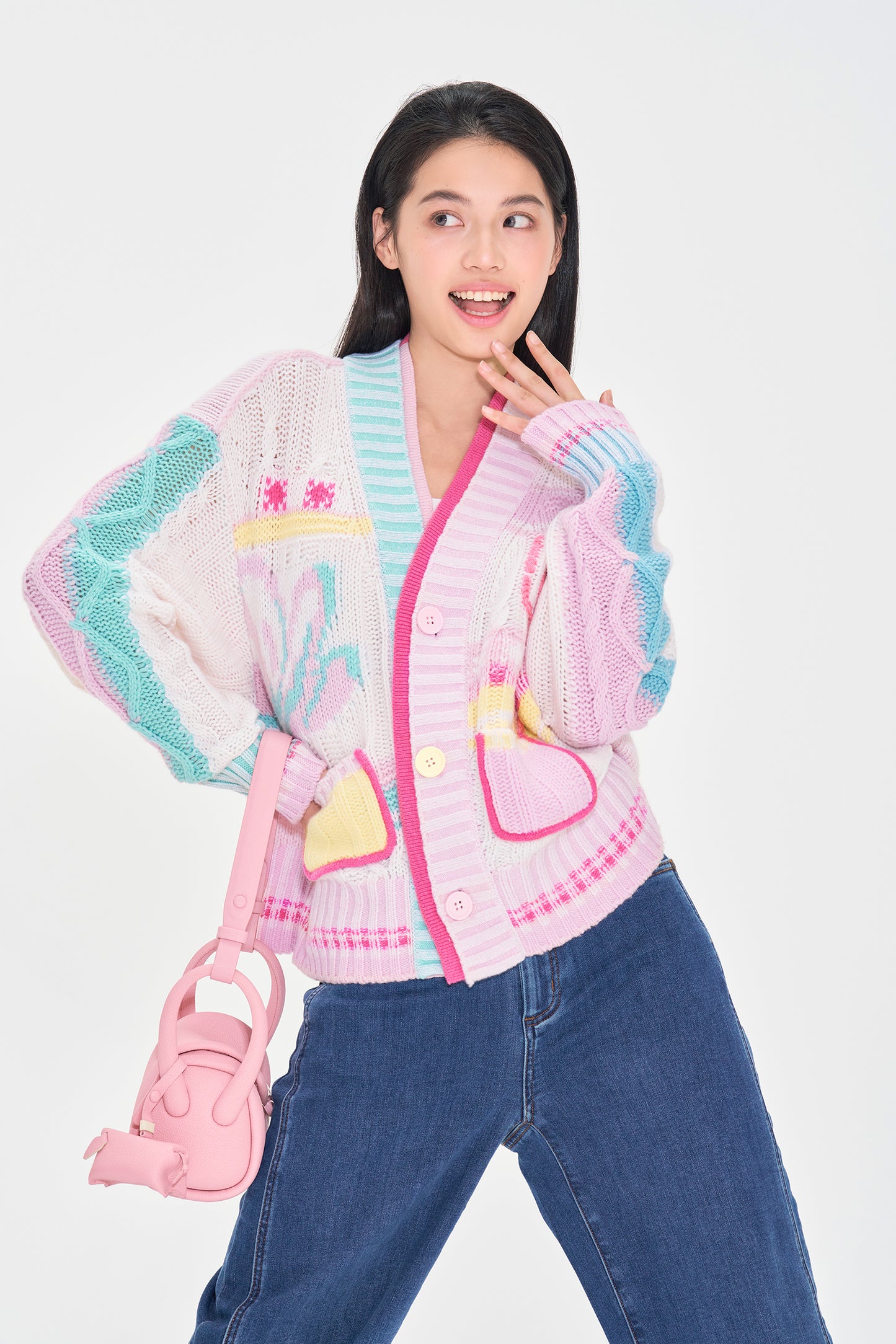 Sweet Double Placket Chunky knit Short Cardigan