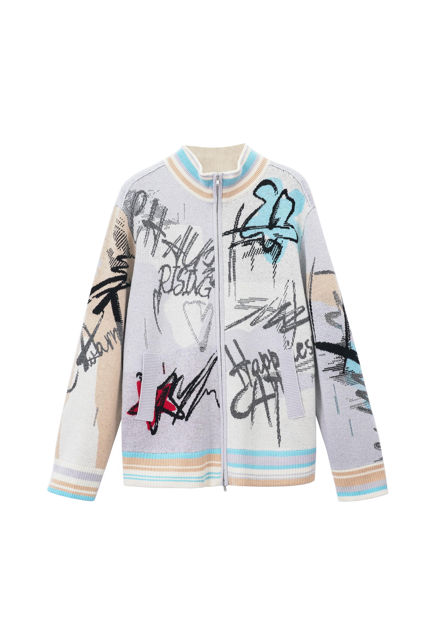 Vintage Graffiti Wool Double Zip up Cardigan