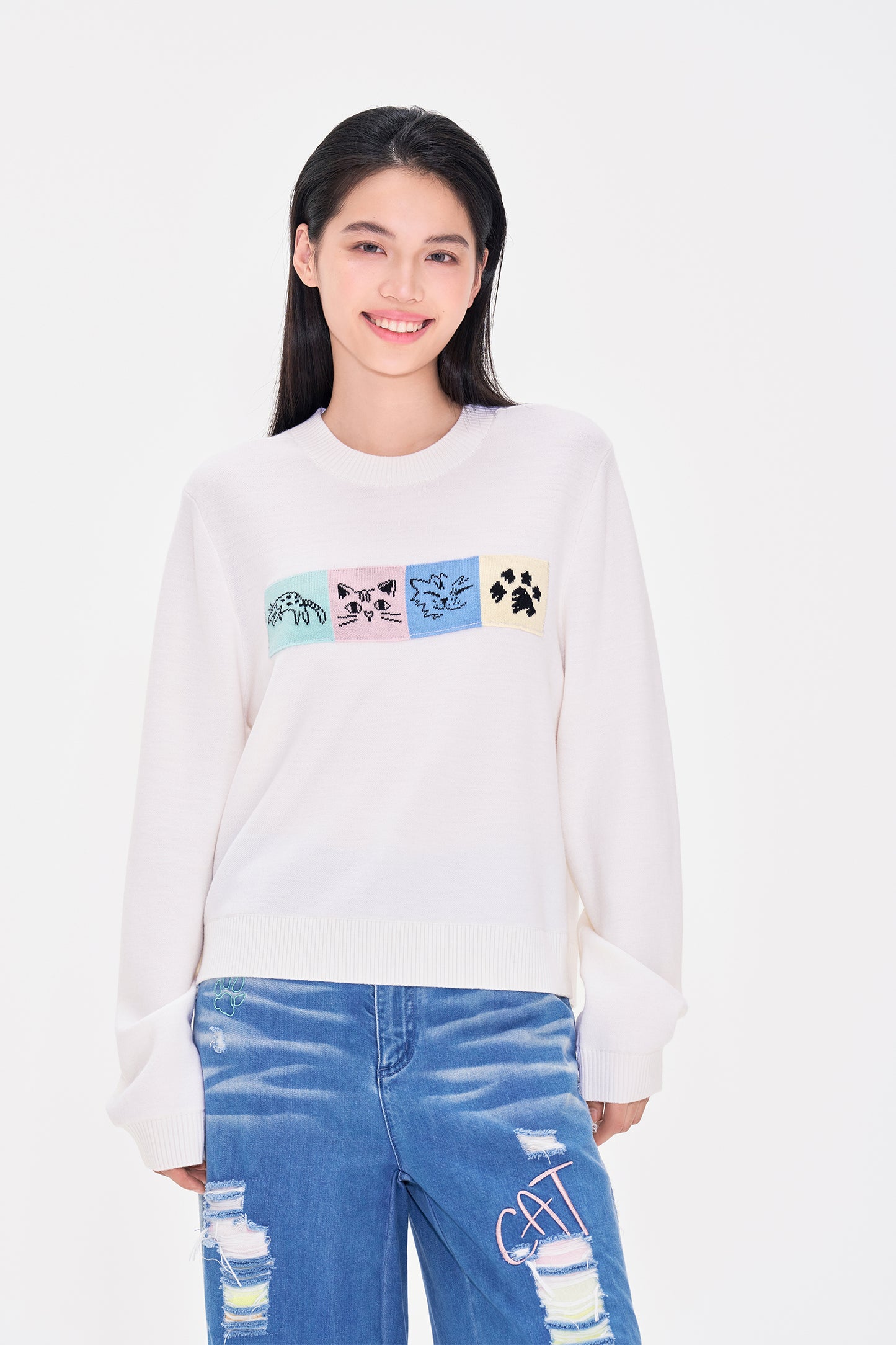 Cat themed Thick Wool Round neck Pullover