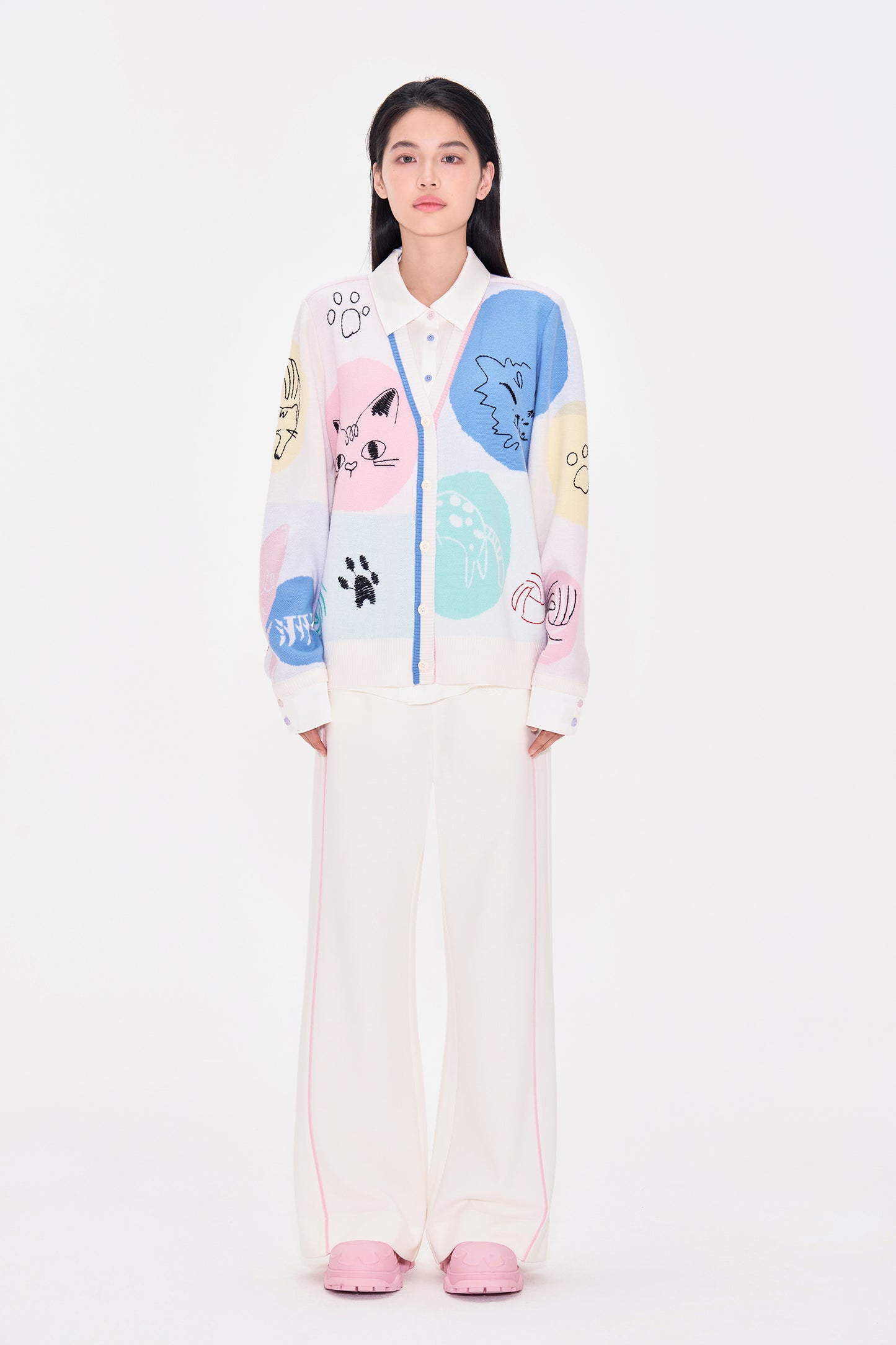 Wool - silk blended fake two - piece cardigan