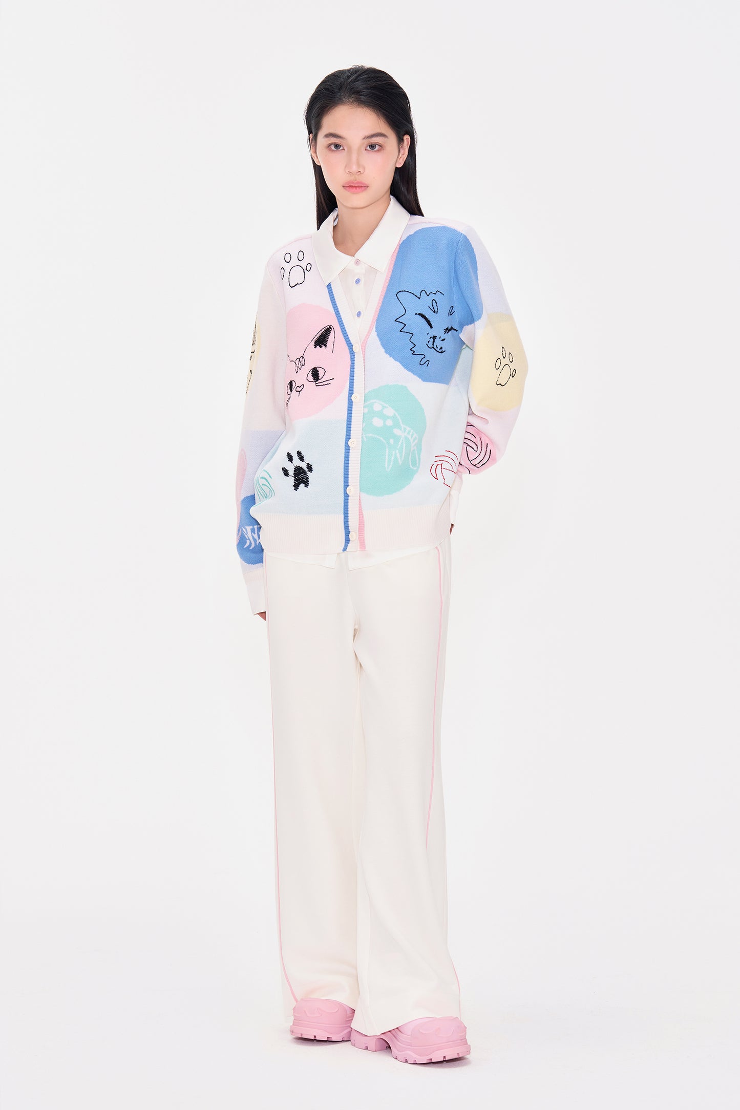 Wool - silk blended fake two - piece cardigan