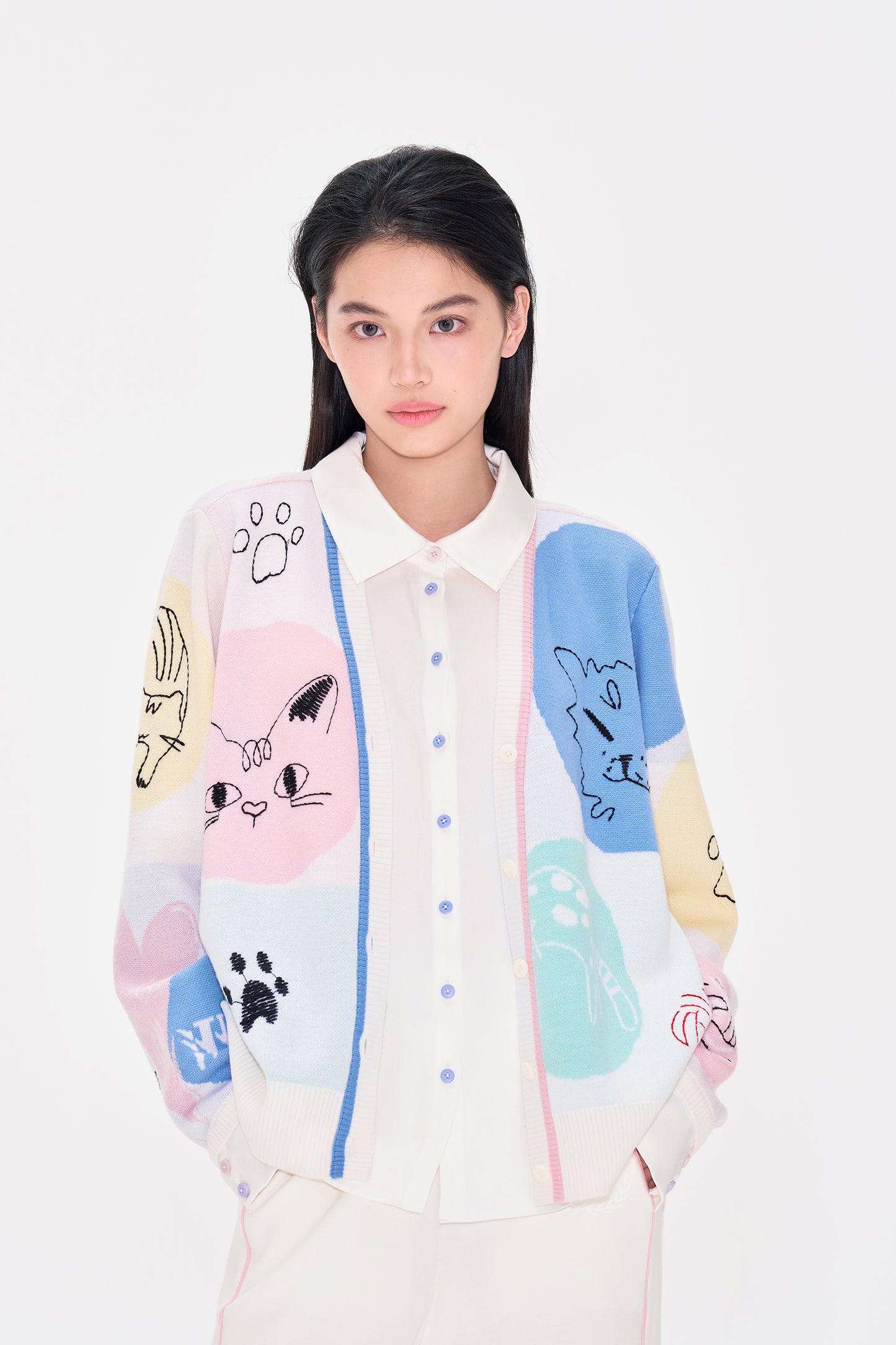 Wool - silk blended fake two - piece cardigan