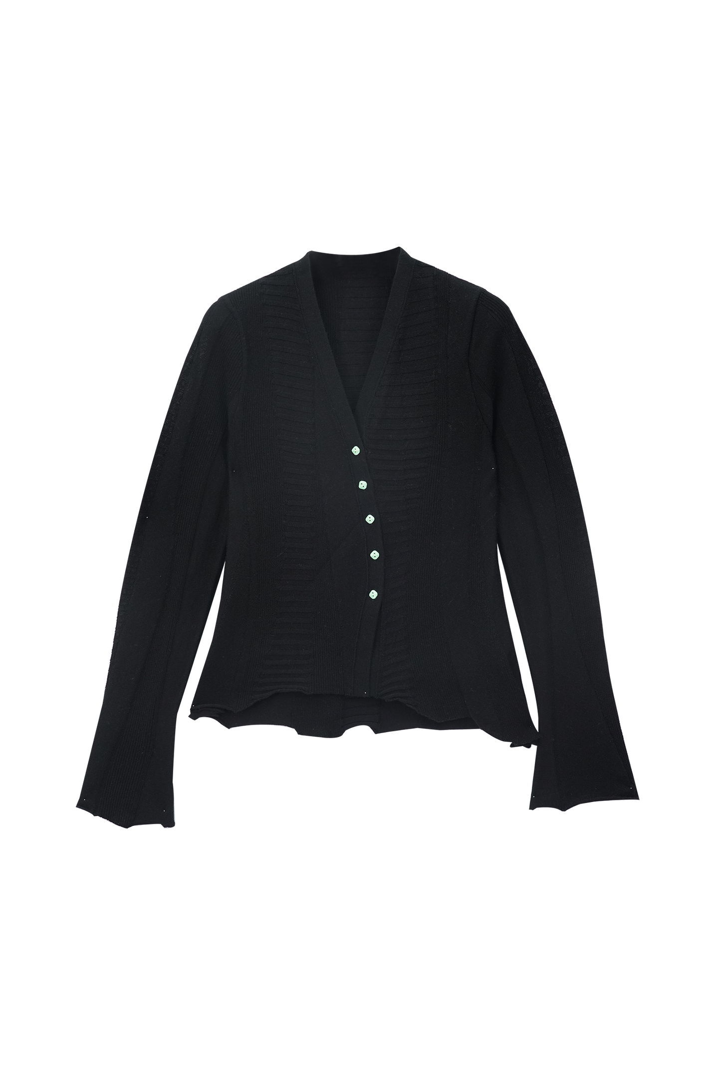 Irregularly Buttoned Wool Long sleeved Cardigan