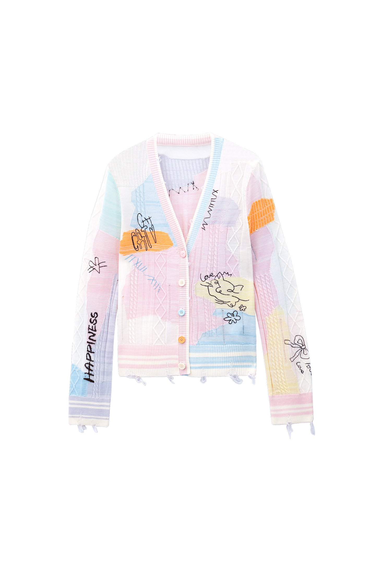 Colorful Wool Embroidered V neck Cardigan