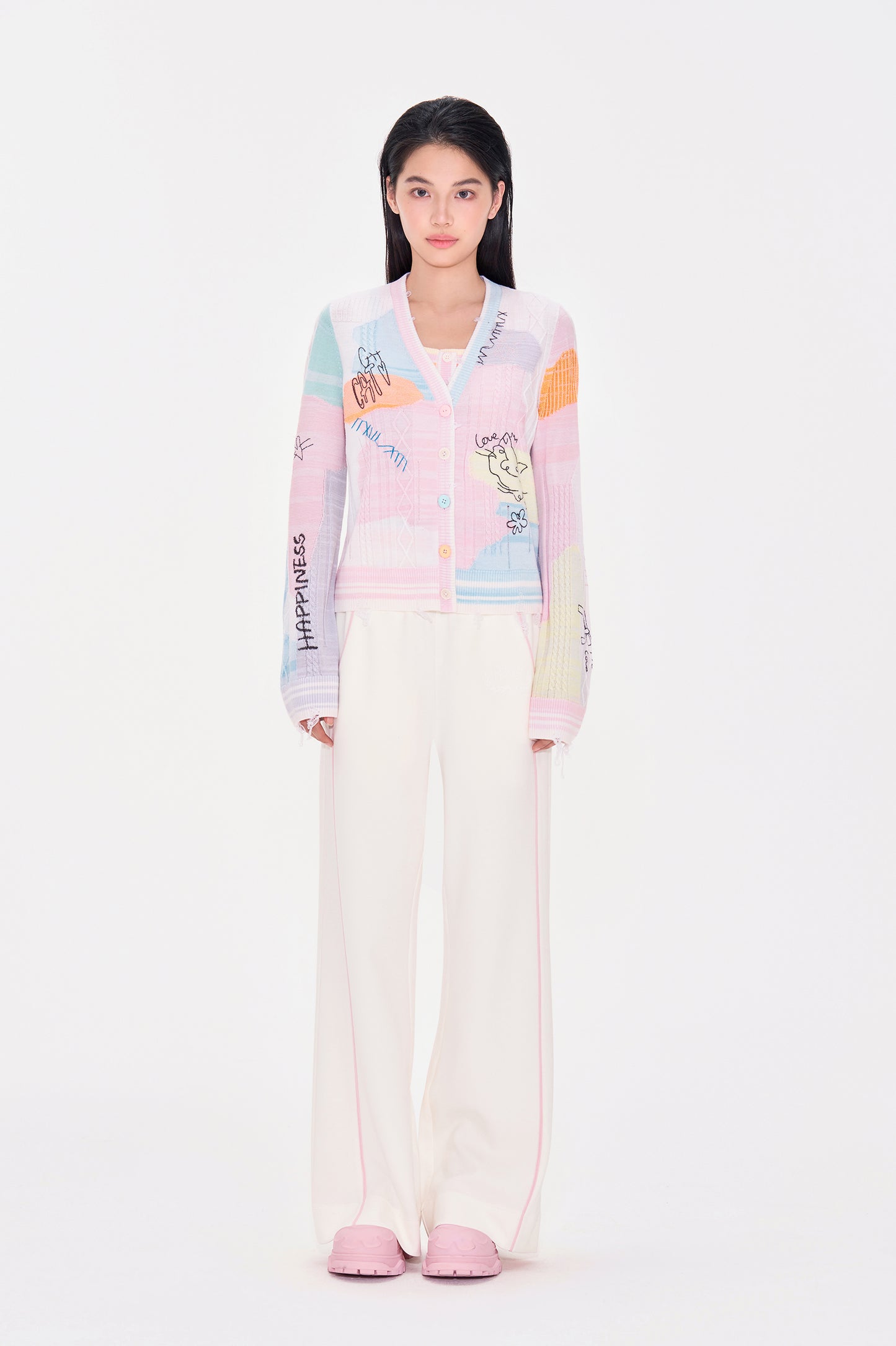 Colorful Wool Embroidered V neck Cardigan