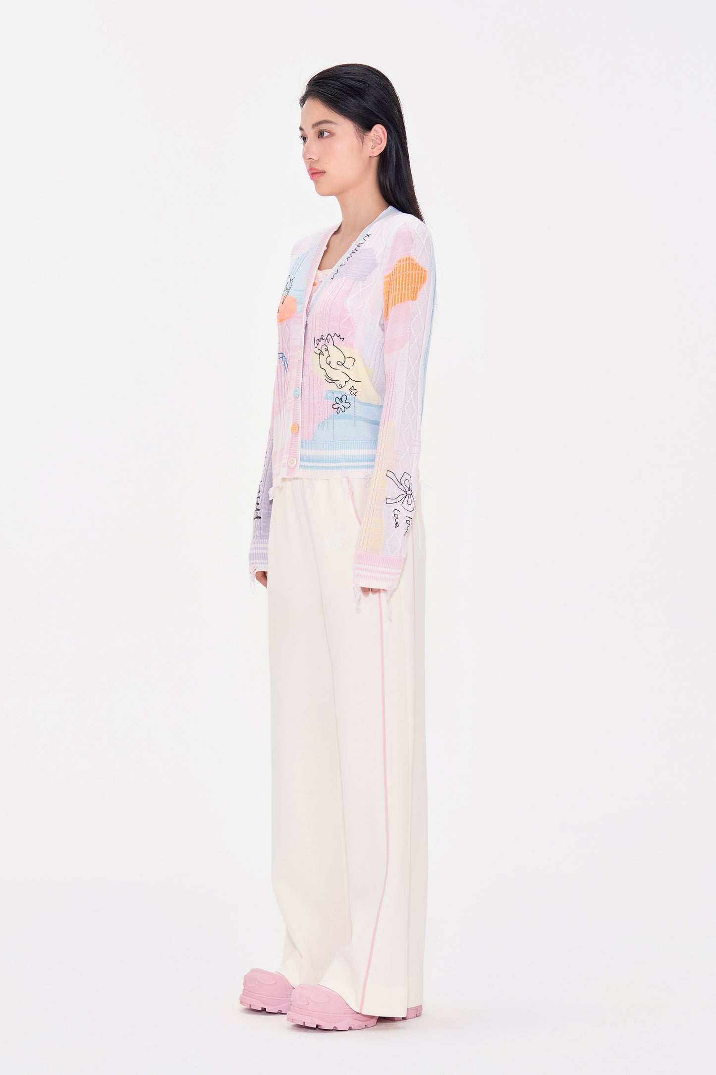 Colorful Wool Embroidered V neck Cardigan