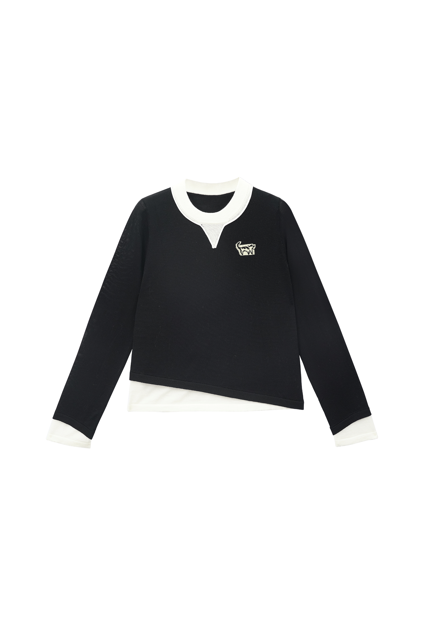 Cat logo Fake Two piece Wool Pullover