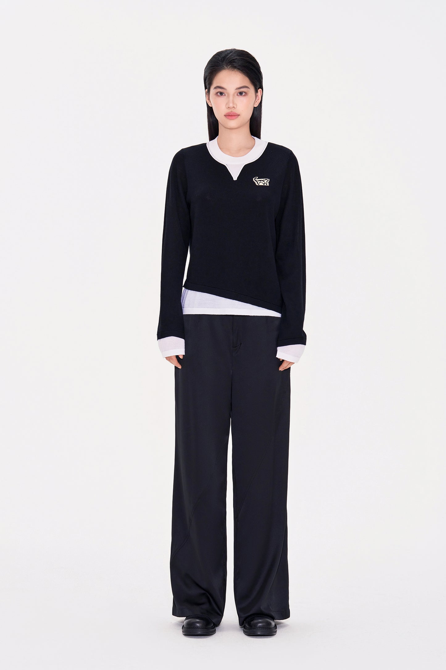 Cat logo Fake Two piece Wool Pullover