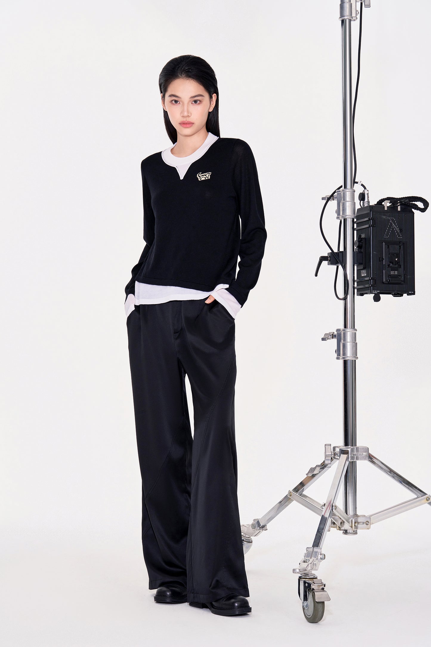 Cat logo Fake Two piece Wool Pullover