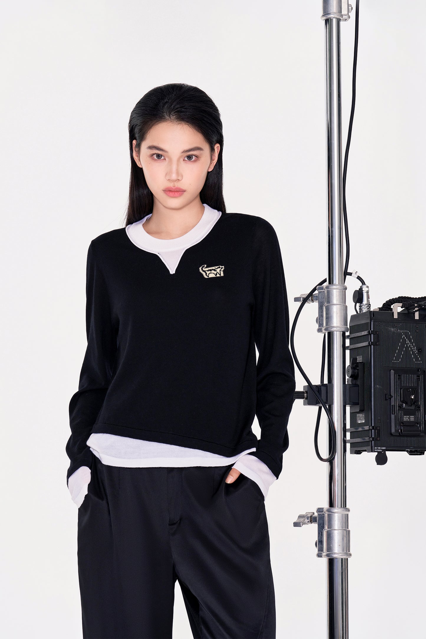 Cat logo Fake Two piece Wool Pullover