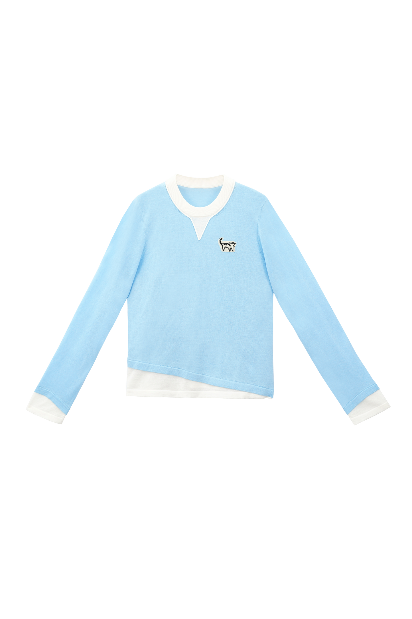 Cat logo Fake Two piece Wool Pullover