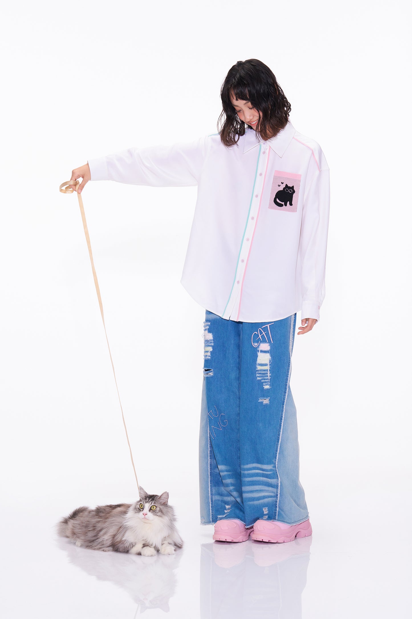 Wool Patch Pocket Color trimmed Silk Shirt
