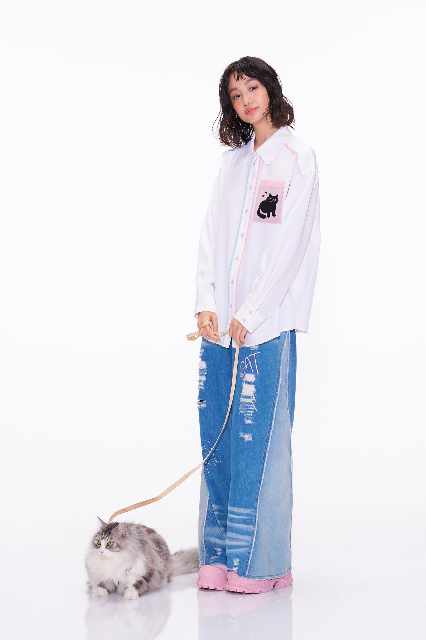 Wool Patch Pocket Color trimmed Silk Shirt