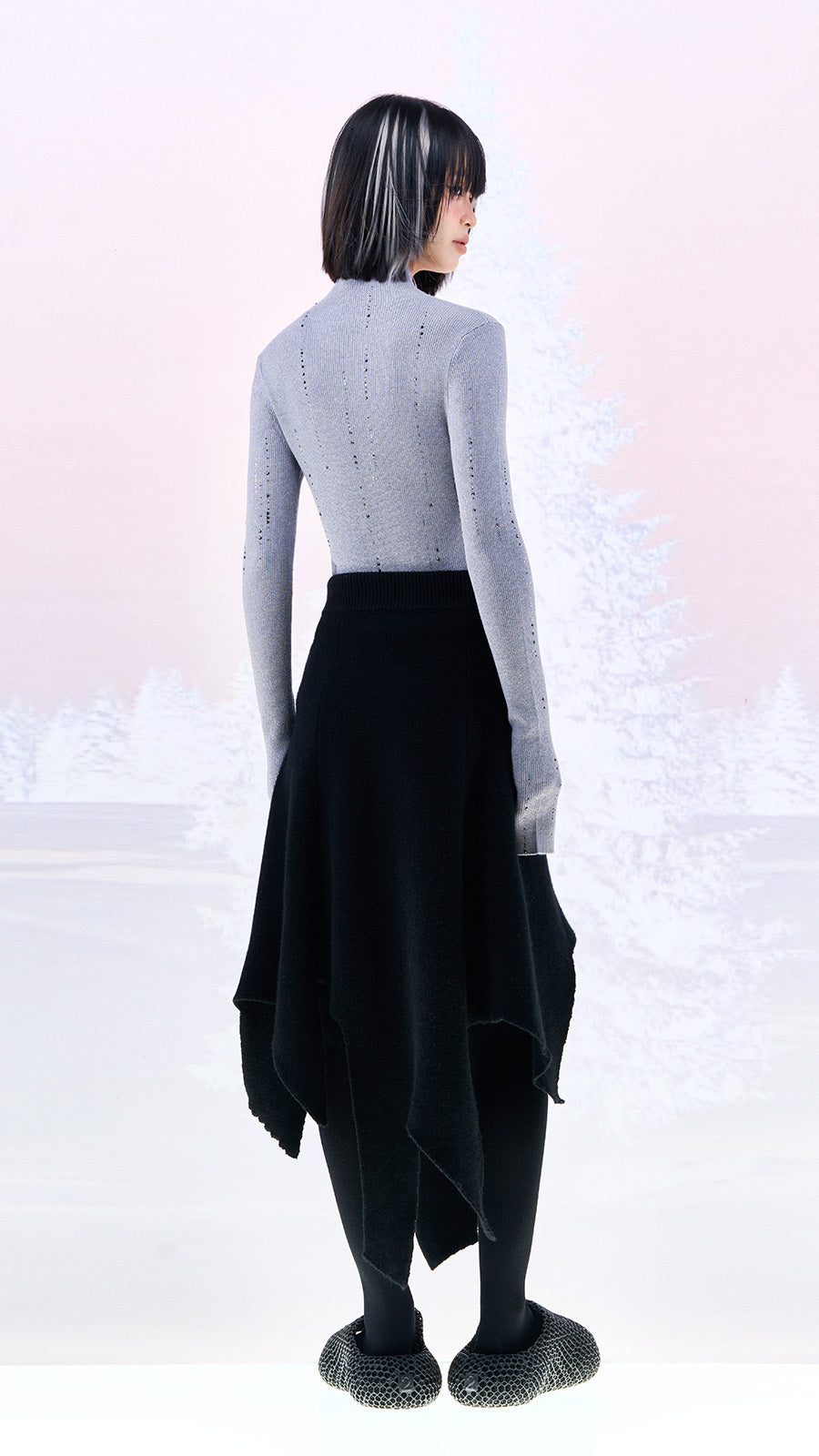 Irregular wool half skirt