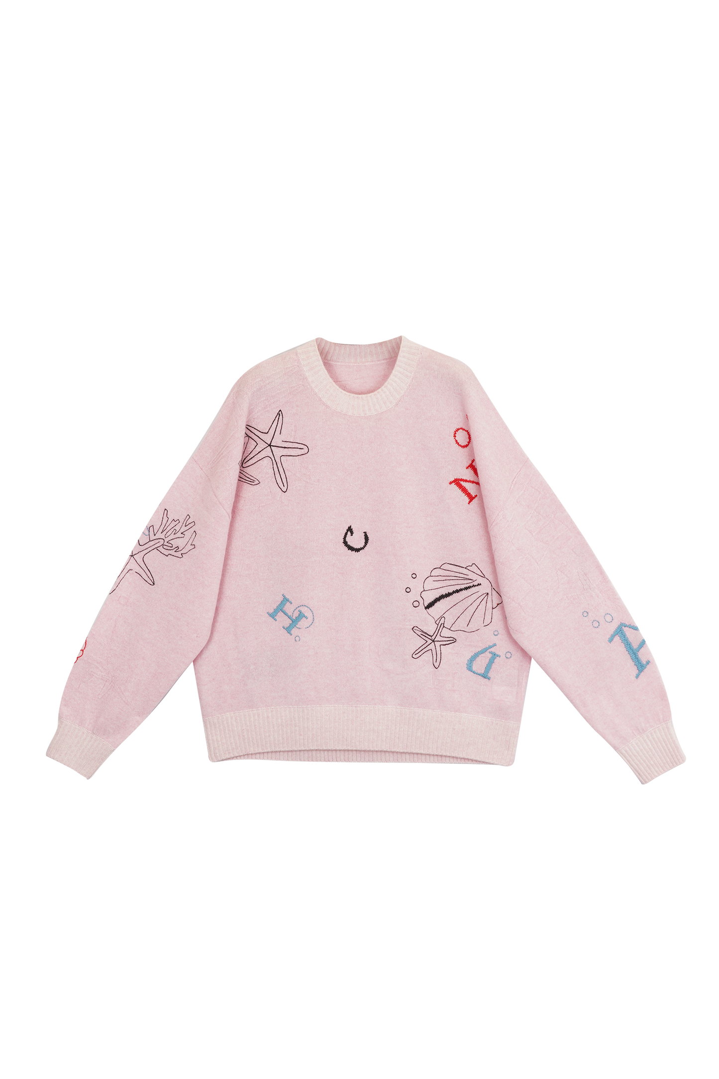 Marine organism embroidered cashmere pullover