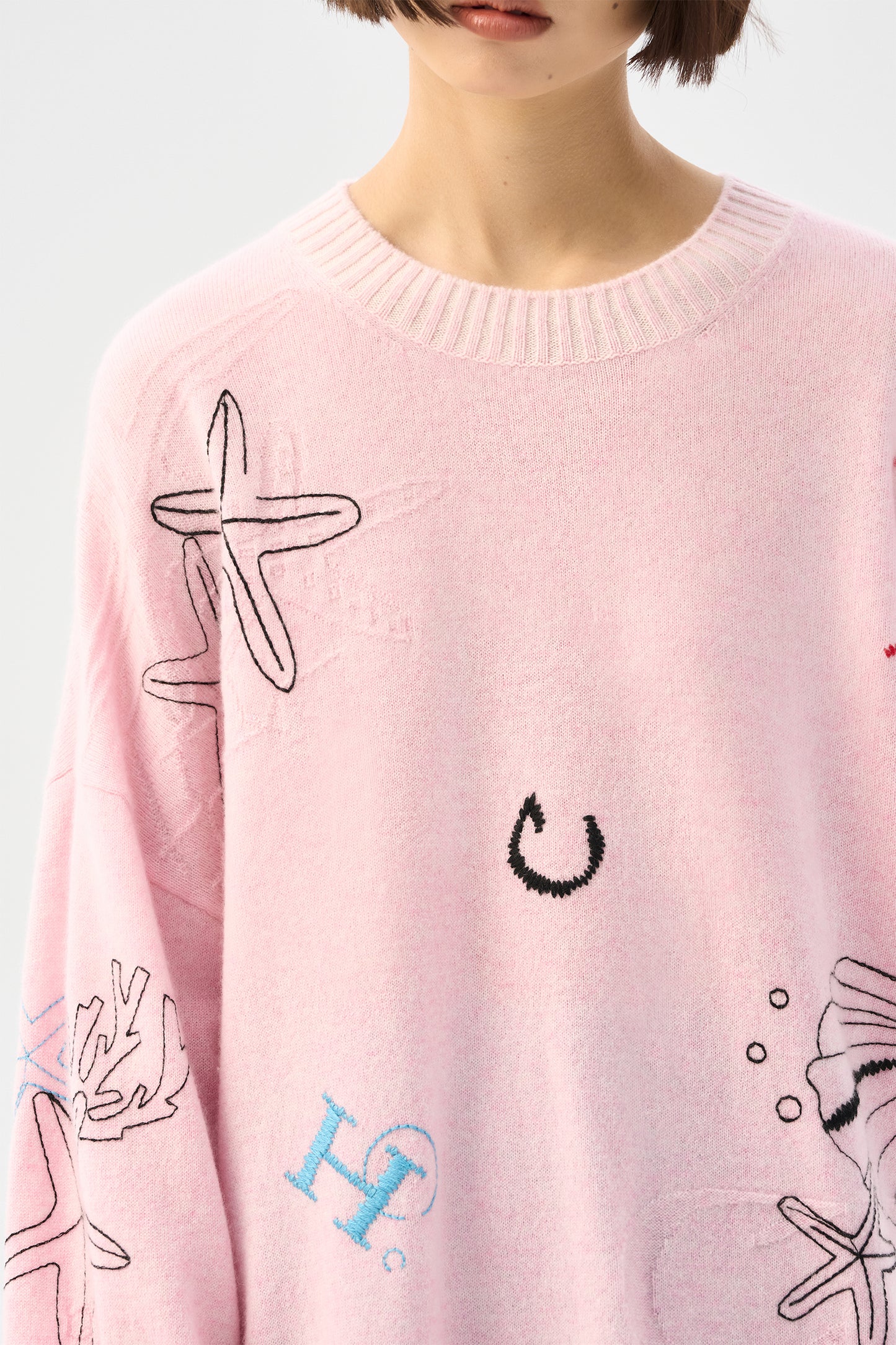 Marine organism embroidered cashmere pullover