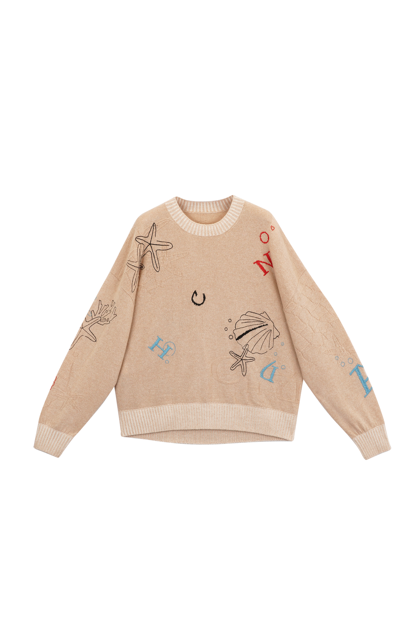 Marine organism embroidered cashmere pullover