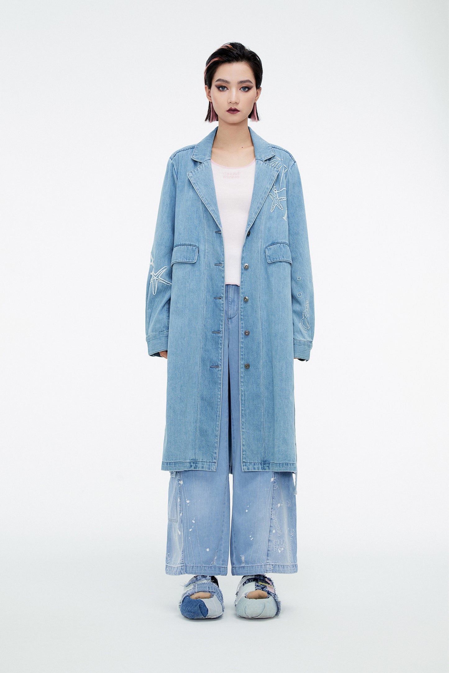 Logo jacquard denim coat